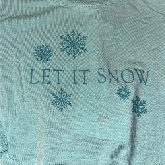 Kate Quinn Vintage Ornaments Aqua Flared Pants Long Sleeve Tee Let It Snow - Picture 3 of 7
